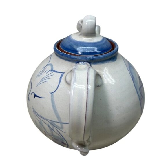 Wayne Village Pottery Persian Cat Teapot Redware Maine Blue Clay - Picture 2 of 6